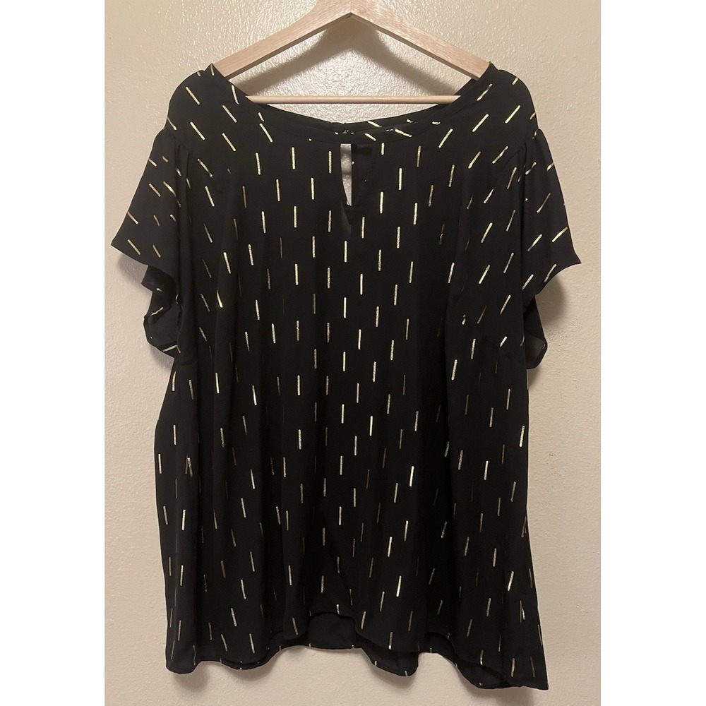 Torrid Black Gold Flutter Sleeve Georgette Keyhole Blouse Womens Plus Sz 3 22-24